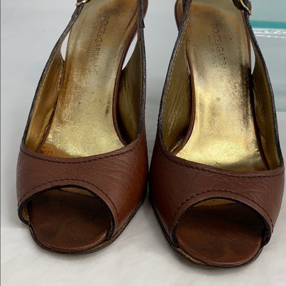 Dolce & Gabbana Sz 36 Brown Leather Peep Toe Heels - Picture 14 of 14
